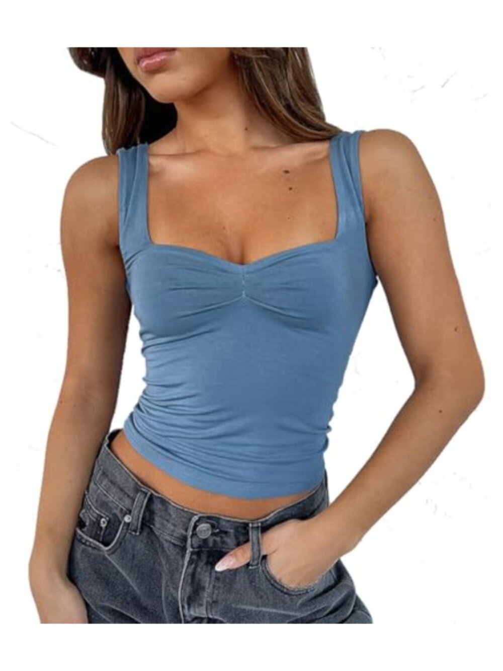 Sleeveless Crop Tank Top Sweetheart Neckline Backless Y2K Cami
